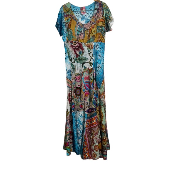 JOHNNY WAS Patchwork Short Sleeve Silk Maxi Dress in Gillian Mix - Picture 3 of 10